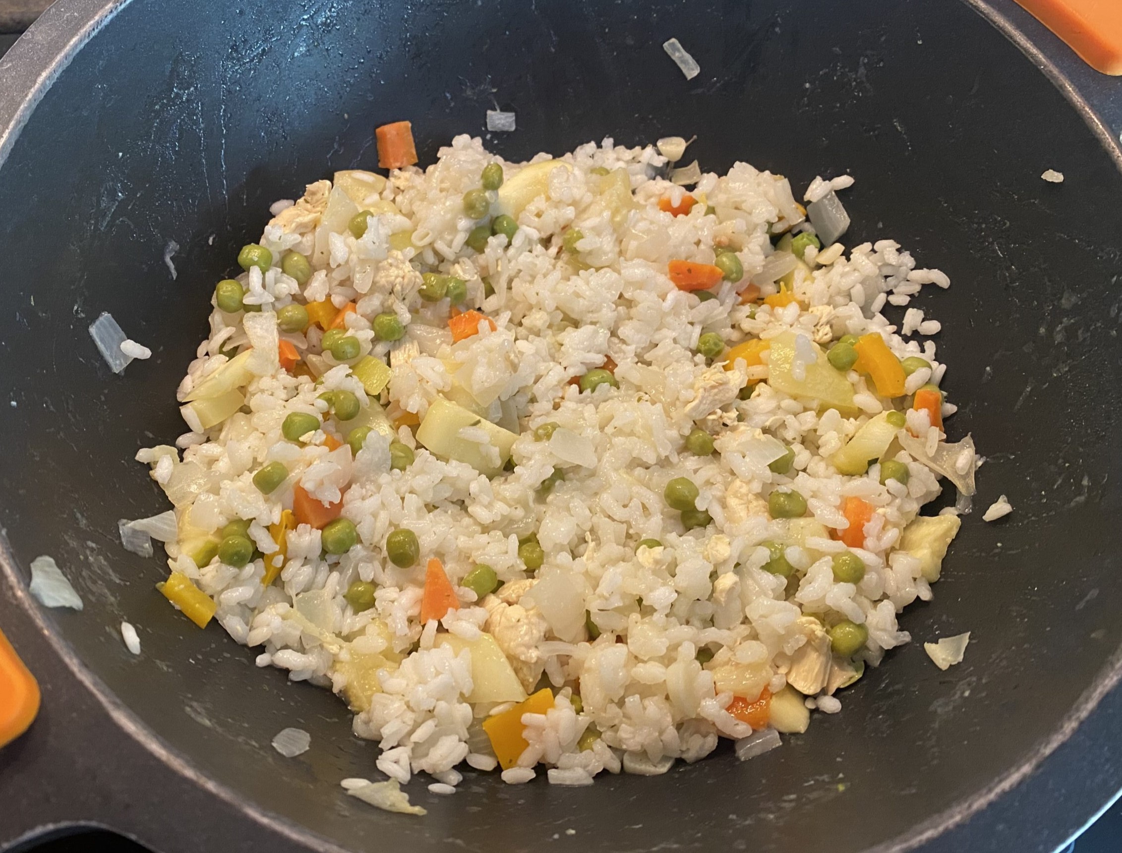 Risotto de pollo con verduras
