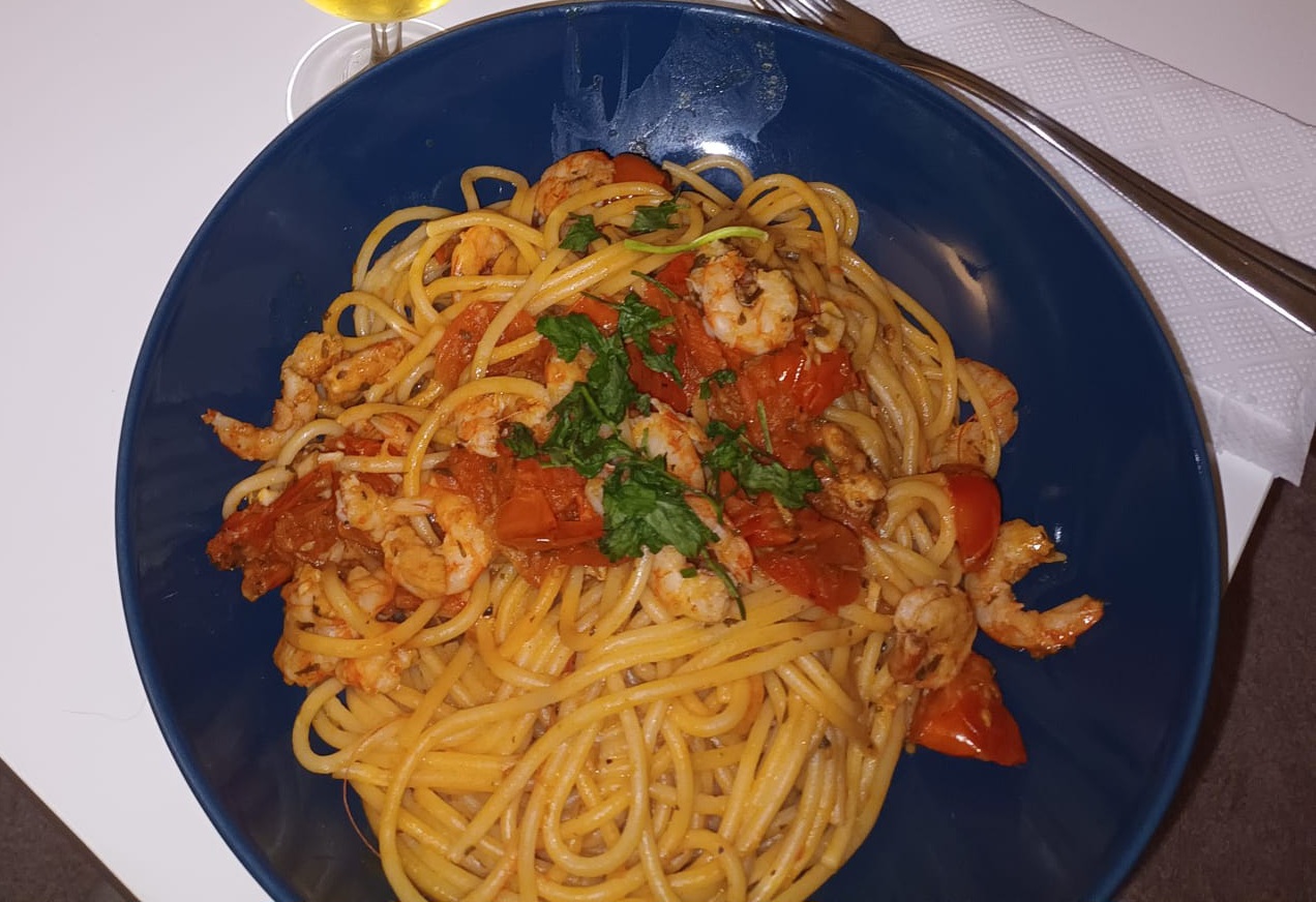 Espaguetis con gambas